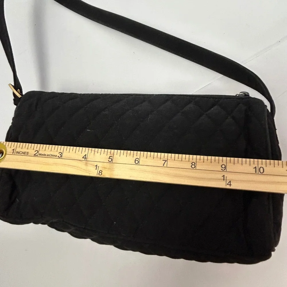 Vera Bradley Black Quilted Velvet Baguette Shoulder Bag Gold Hardware‎ Vintage